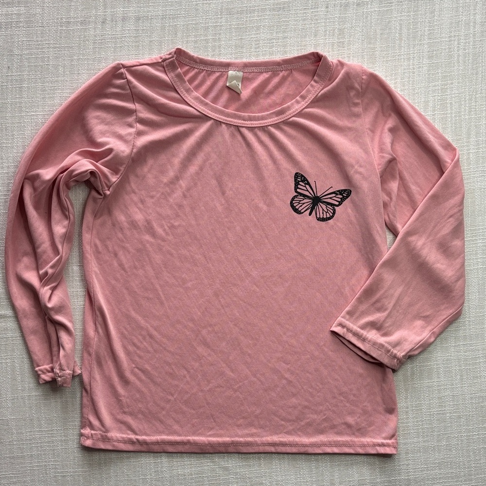 Pink Butterfly Kids Long Sleeve Shirt